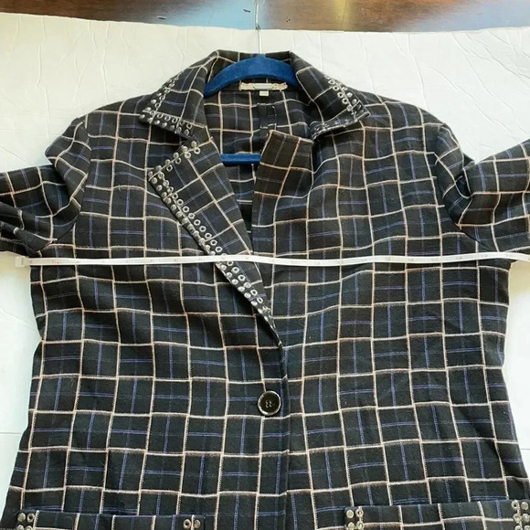 Gimmicks by BKE plaid embellished long jacket Blazer Navy Women’s size S - Picture 7 of 12